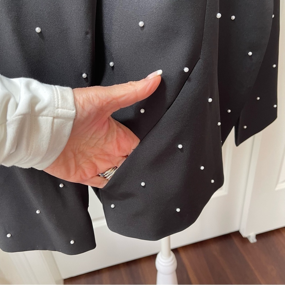 NWT Karl Lagerfeld Paris Pearl Embellished Black Blazer Single Button 14 - Picture 5 of 16